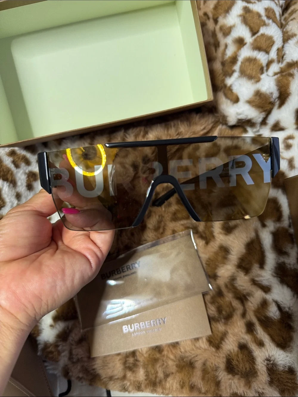 Burberry Men’s Black Frame Brown Lens Shield Sunglasses